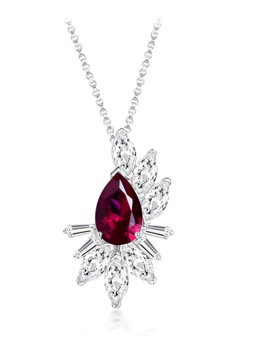 Red corundum [P 1698] 925 Sterling Silver Cubic Zirconia Flower Luxury Necklace